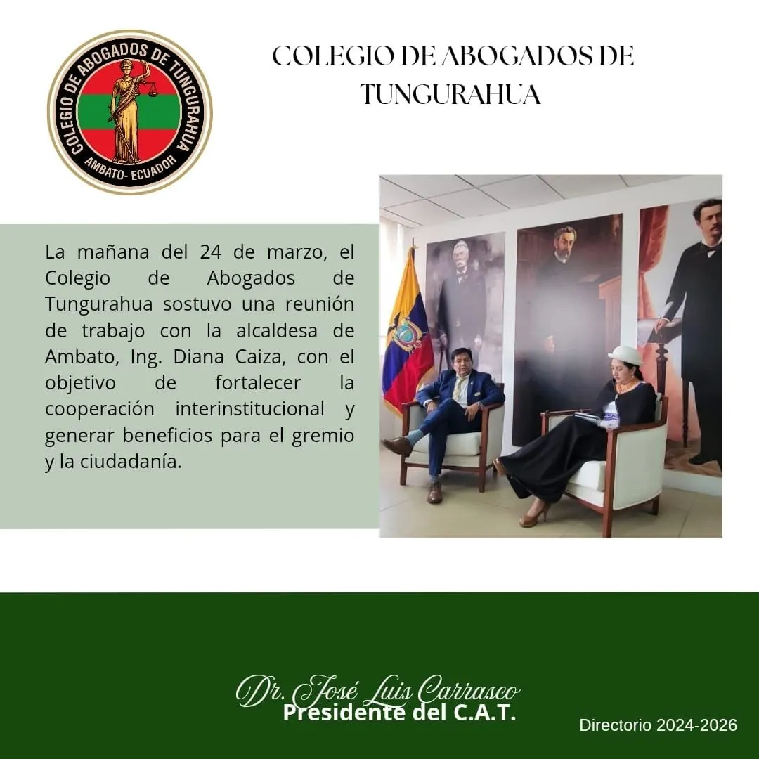 Comunicado oficial del C.A.T. sobre la reunión de trabajo con la alcaldesa de Ambato, con una foto del encuentro